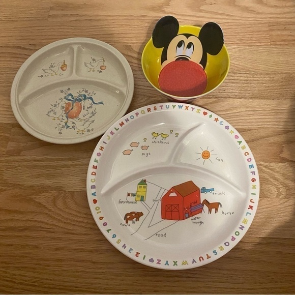 Vintage Divided Melamine Geese Kids Plate Bowl Disney Mickey Mouse Farm Anacapa - Picture 2 of 5